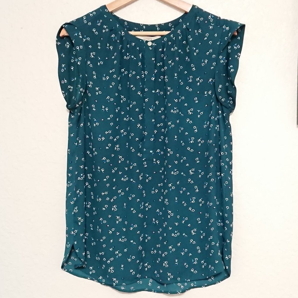LOFT sleeveless blouse, size M, teal floral